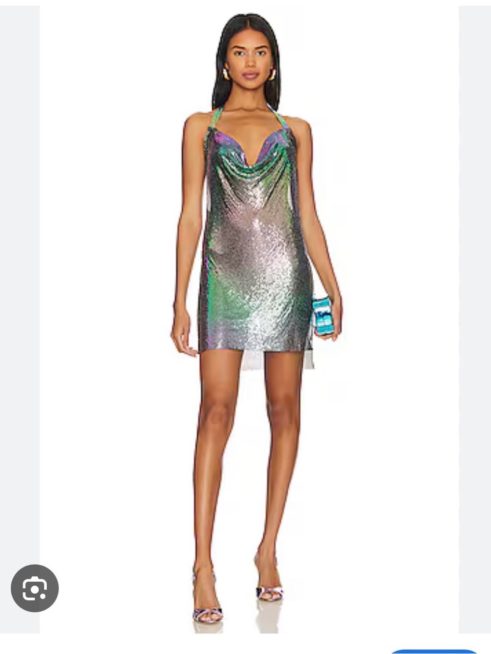 8 Other Reasons Iridescent multi color chain Mini Dress with Cowl Neck
